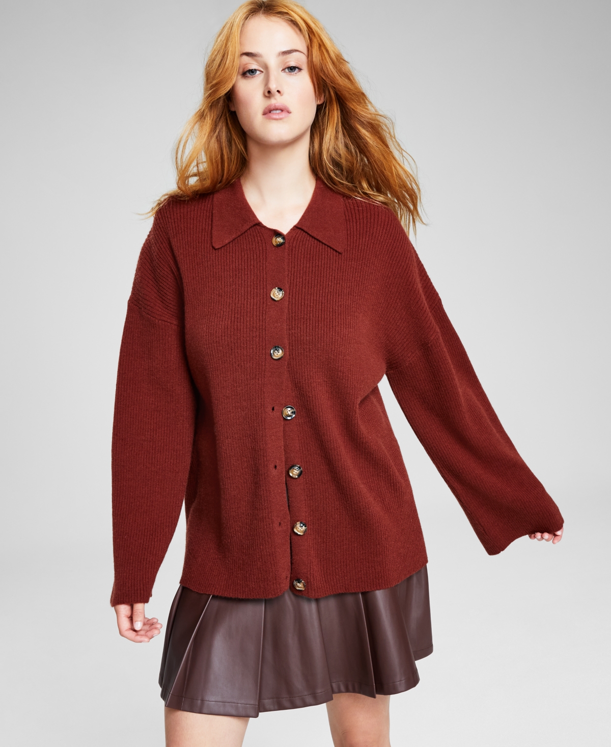 And Now This Women's Collared Cardigan Sweater In Sonoma Brick