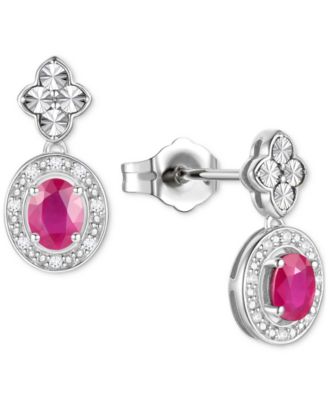 2-Pc. Set Sapphire (1 ct. t.w.) & Diamond (1/20 ct. t.w.) Halo Pendant Necklace & Matching Drop Earrings in Sterling Silver (Also in Ruby, Emerald, & Tanzanite)