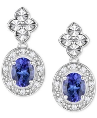 2-Pc. Set Sapphire (1 ct. t.w.) & Diamond (1/20 ct. t.w.) Halo Pendant Necklace & Matching Drop Earrings in Sterling Silver (Also in Ruby, Emerald, & Tanzanite)