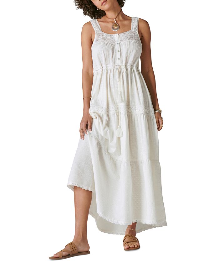 Lucky Brand Women's Lace Trimmed Tiered Maxi Dress - Macy's