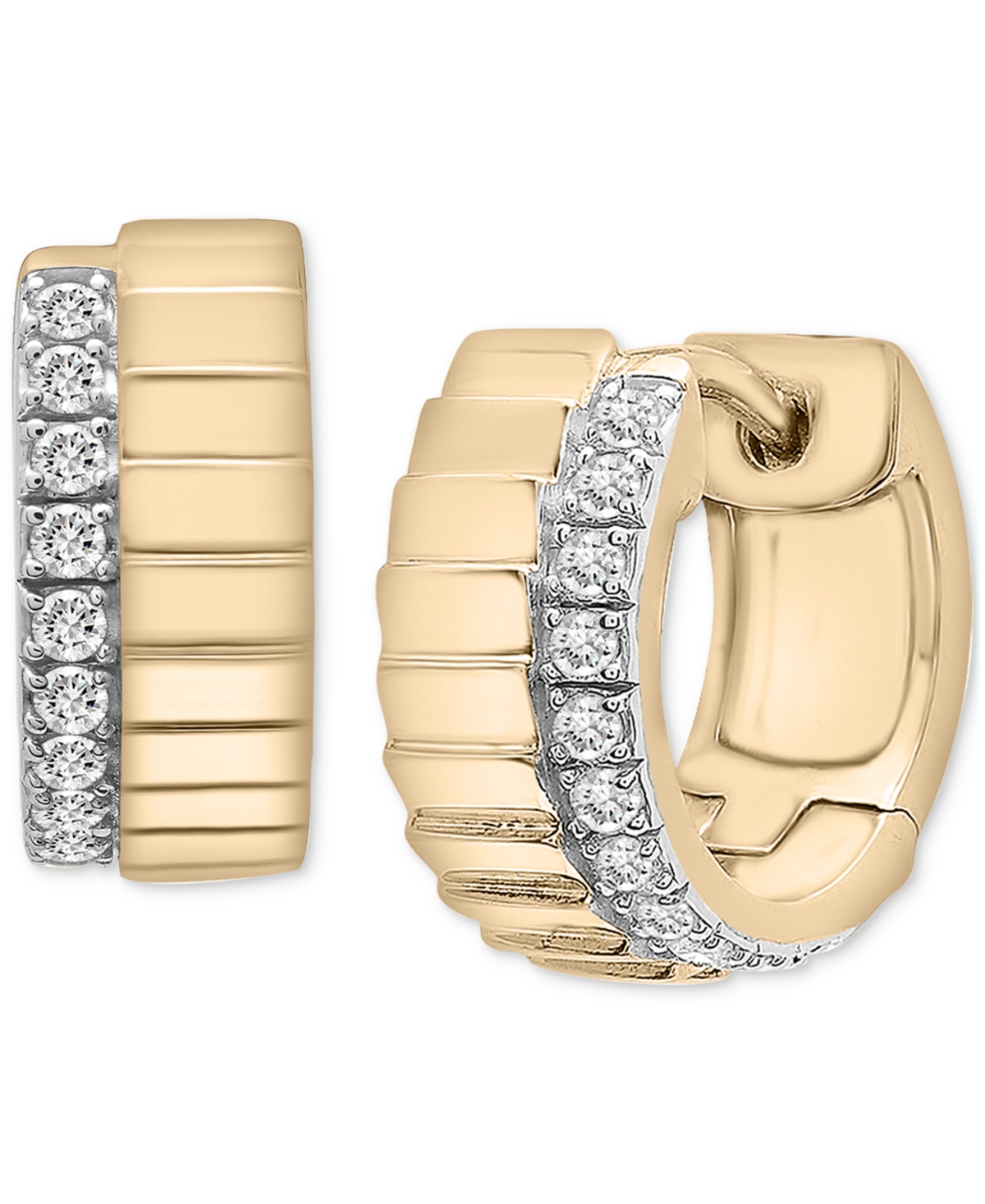 Diamond Edge Small Huggie Hoop Earrings (1/6 ct. t.w.) in Gold Vermeil, Created for Macy's - Gold Vermeil