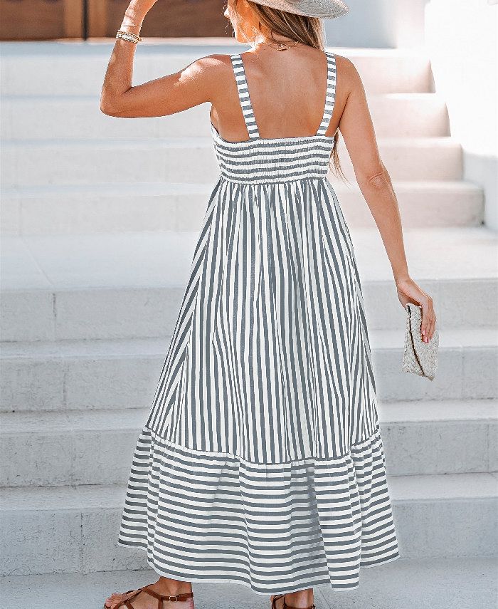 CUPSHE Women's Striped Ruched Maxi Beach Dress Macy's