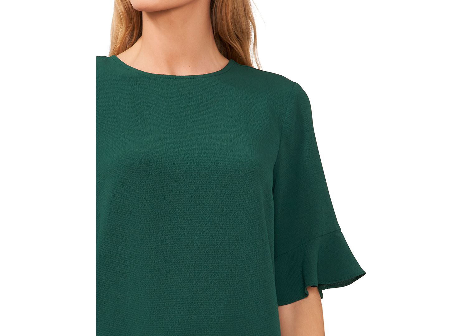 Women's Crewneck 3/4-Sleeve Ruffled Cuff Blouse
