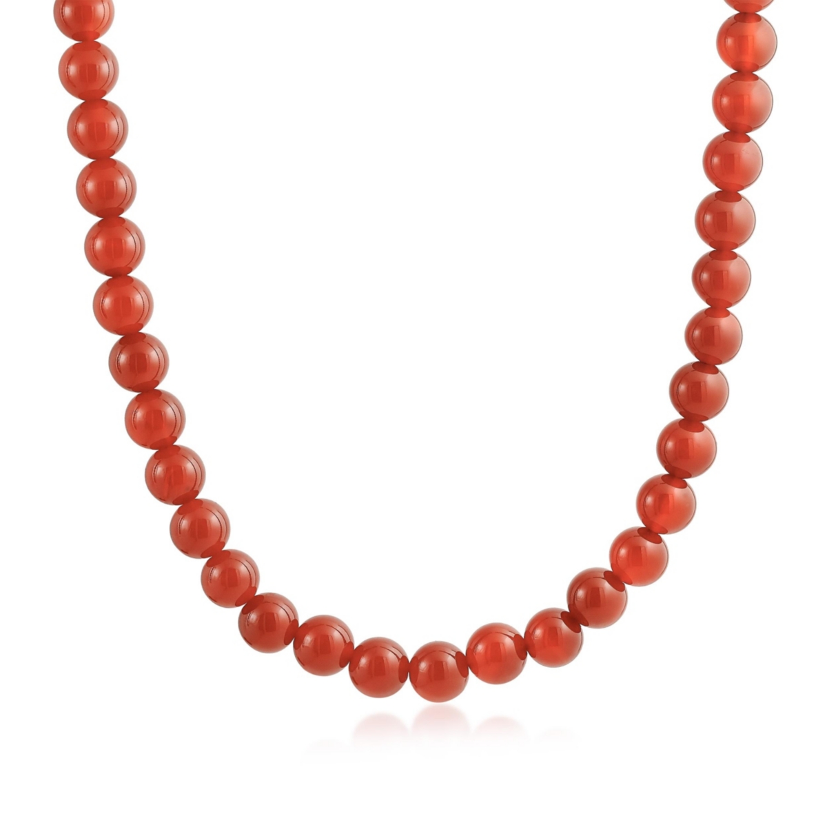 Bling Jewelry Plain Simple Smooth Classic Red Natural Carnelian Round 10MM Bead Strand Necklace For Women Silver Plated Clasp