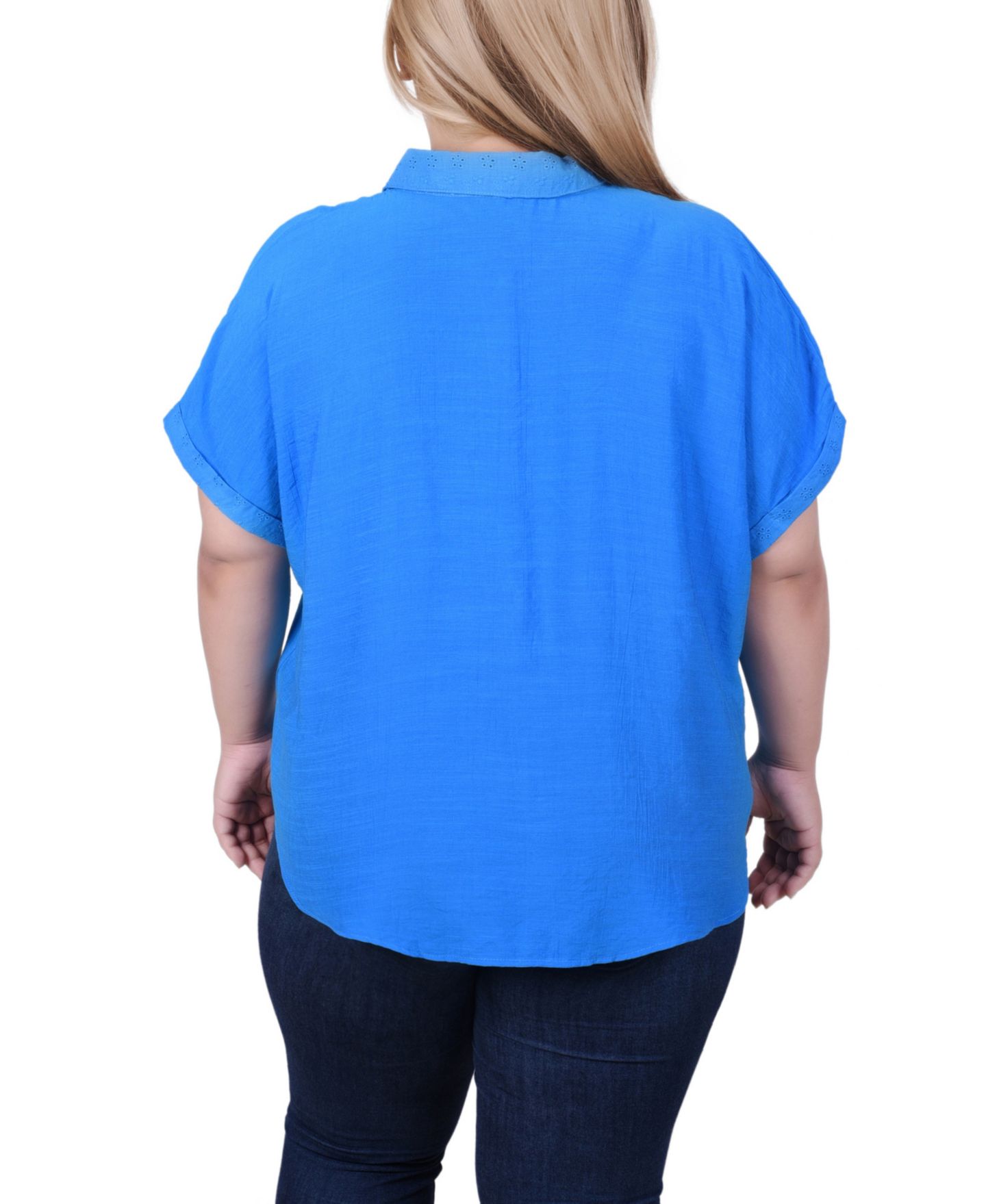 Женская блузка NY Collection Plus Size Short Extended Sleeve, цвет: Синий — фото 2