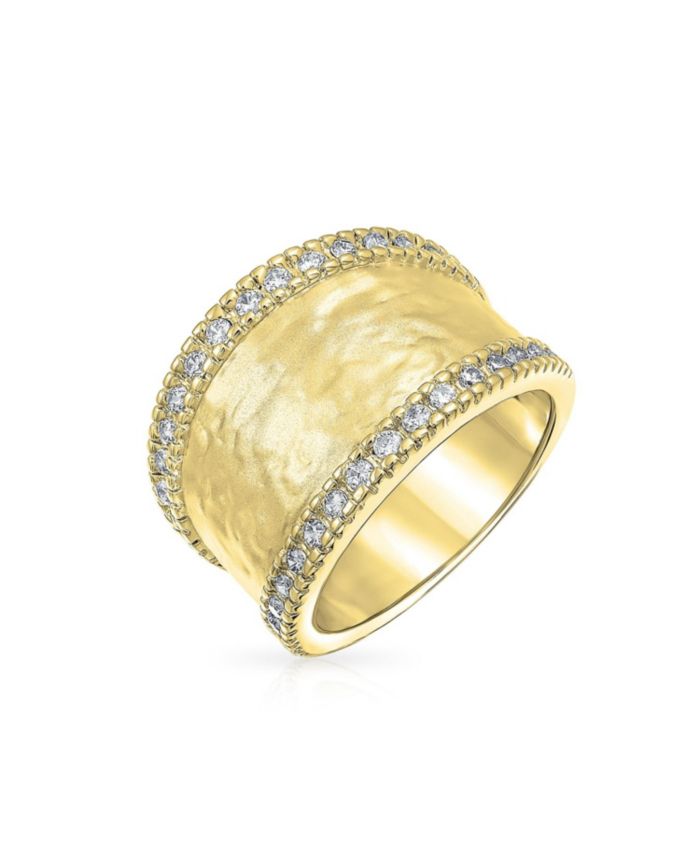 Bling Jewelry Modern Fashion Matte Finish Hammered Band Ring CZ Accent