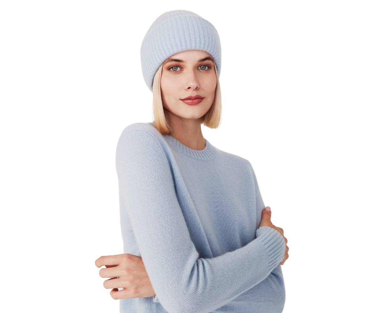 100% Pure Cashmere Chunky Knit Women's Beanie - Navy