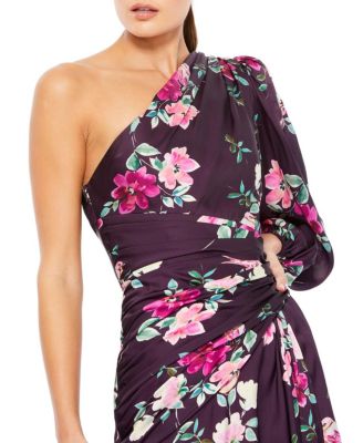 Women's Ieena Plum Floral Print One Sleeve Gown
