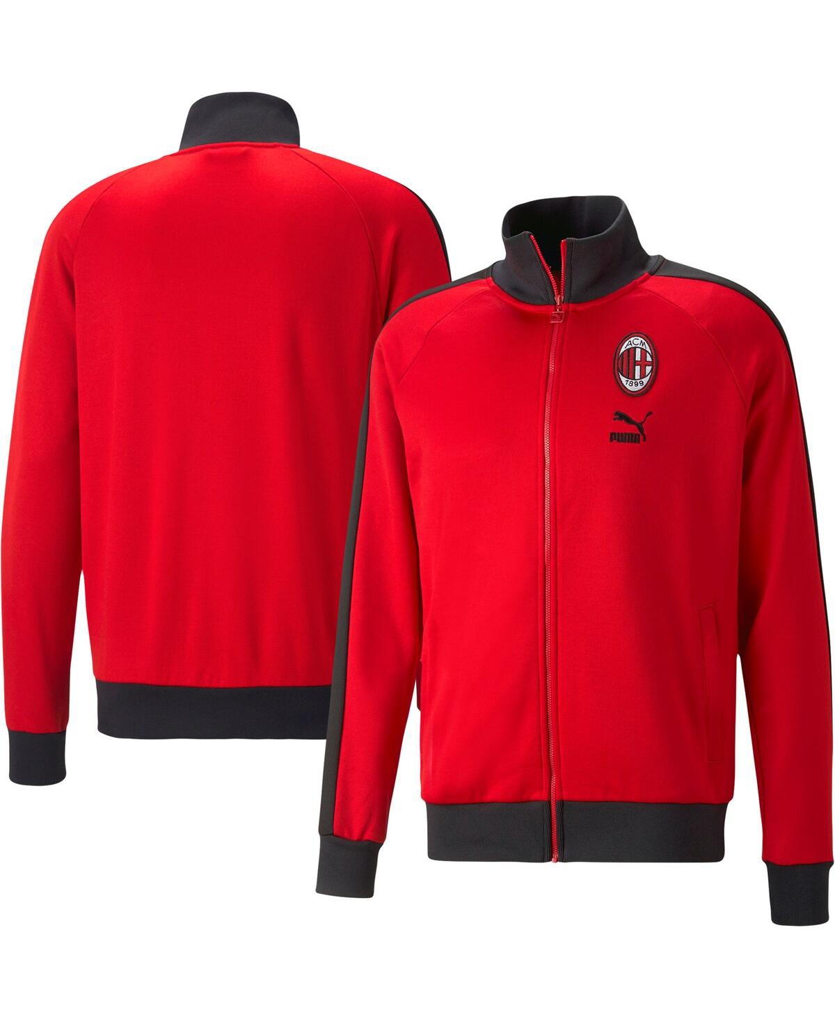 Shop Puma Men's  Red Ac Milan Ftblheritage T7 Raglan Full-zip Track Jacket