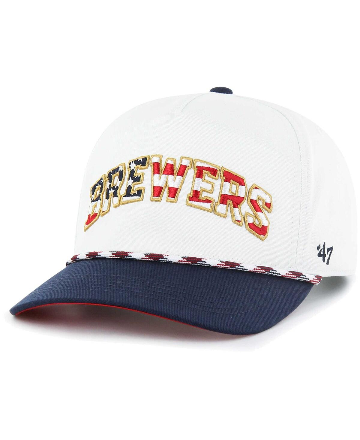 47 Brand Men's ' White Milwaukee Brewers Flag Script Hitch Snapback Hat