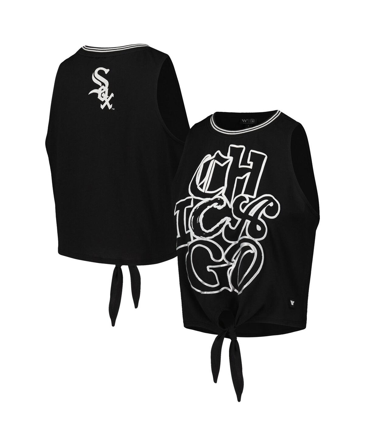 The Wild Collective Women's  Black Chicago White Sox Twisted Tie Front Tank Top