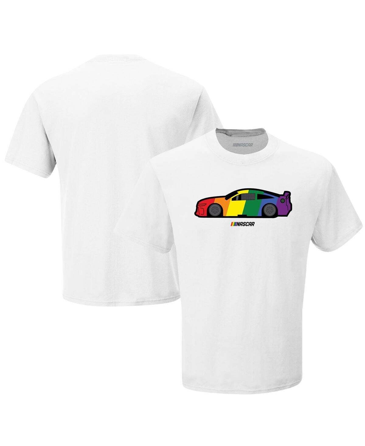 Checkered Flag Sports Men's  White Nascar Rainbow Flag Car T-shirt
