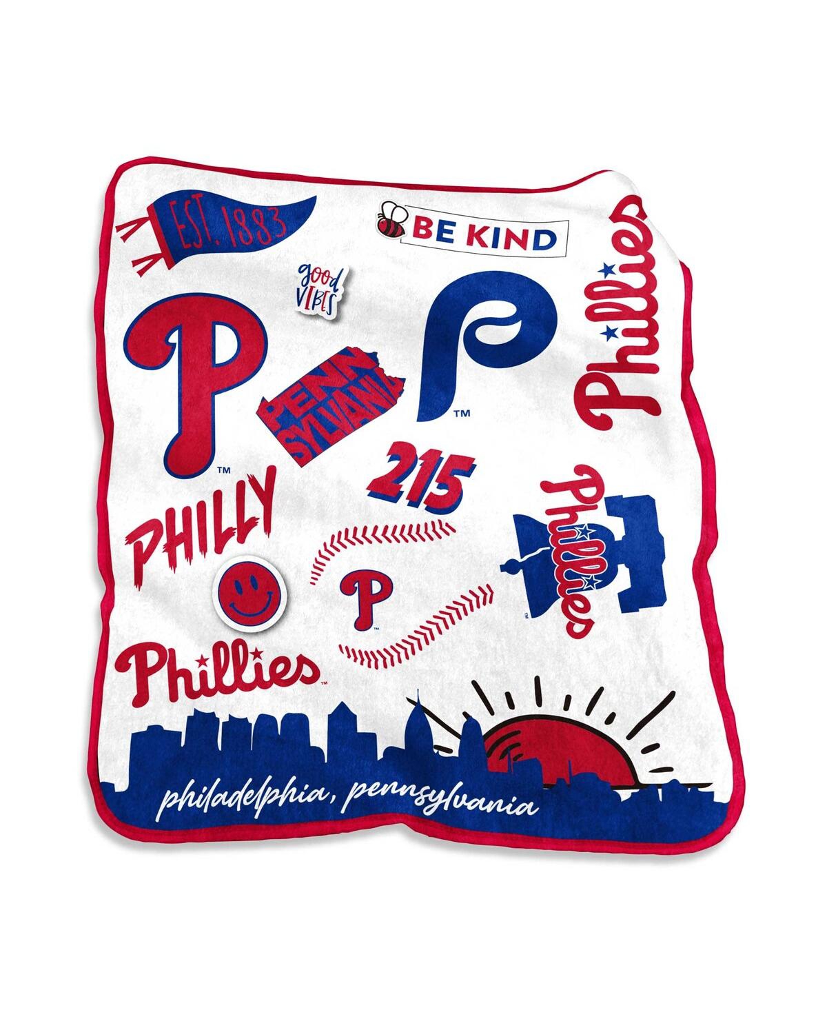 Logo Brands Philadelphia Phillies 50'' X 60'' Native Raschel Plush Throw Blanket In White,red