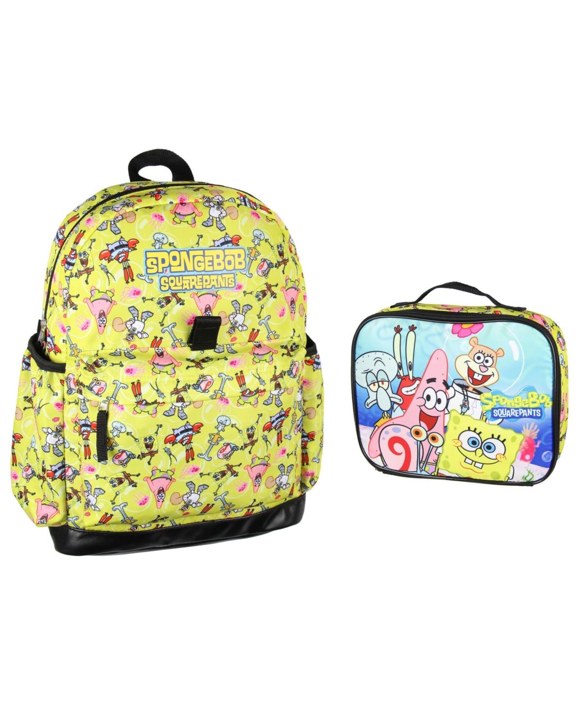 Nickelodeon Characters Patrick Star Sandy Cheeks Mr. Krabs Squidward 2 Pc Lunch Box Backpack Bag Set - Yellow