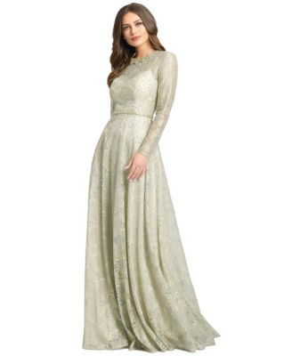 Mac Duggal Women's Long Sleeve Floral Lace Gown - Macy's