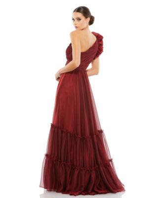 Women's Ruffled One Shoulder Tiered Chiffon Gown
