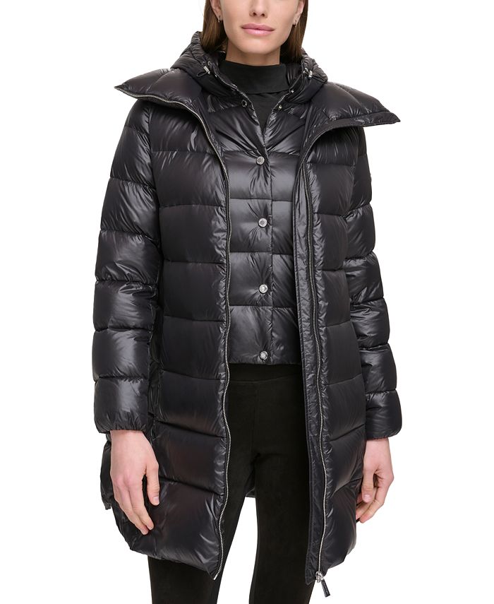 Calvin Klein Women's Shine Bibbed Hooded Packable Puffer Coat, Created ...