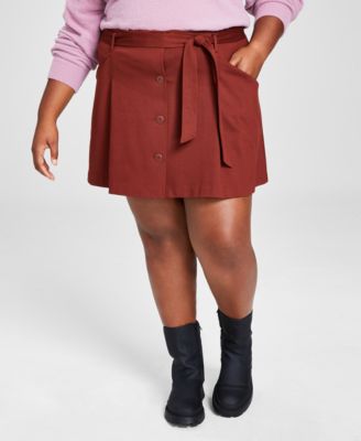 And Now This - Trendy Plus Size Belted Button-Front Skirt