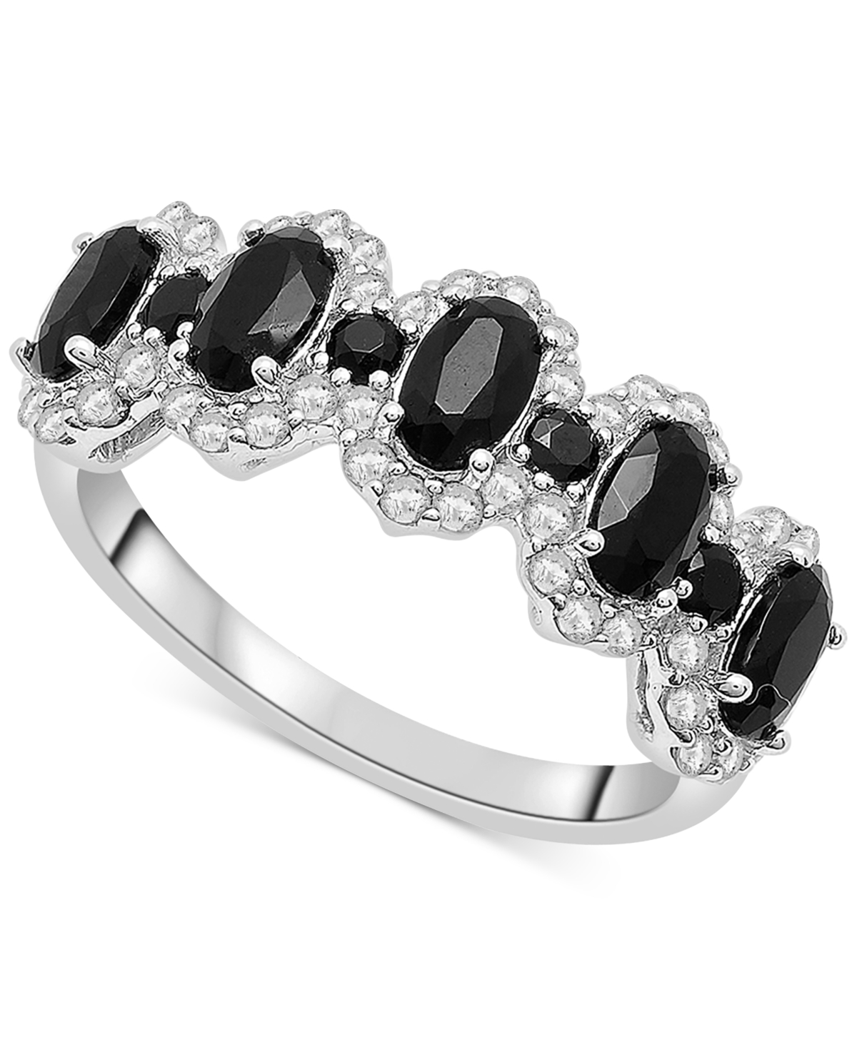 Macy's Onyx & White Topaz (3/4 Ct. Tw.) Oval Halo Ring In Sterling Silver