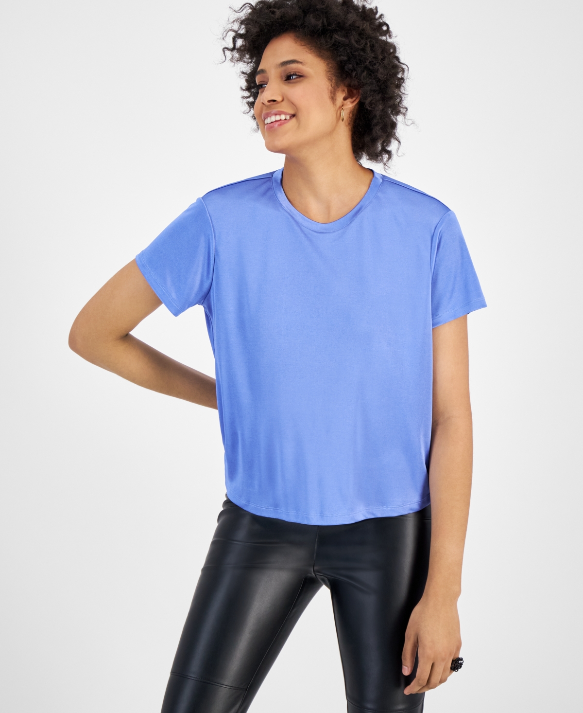 Bar Iii Women's Relaxed Shine Keyhole-back T-shirt, Created For Macy's In Wordly Blue