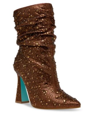 Betsey Johnson Women's Mac Rhinestone Slouchy Heeled Boots - Macy's