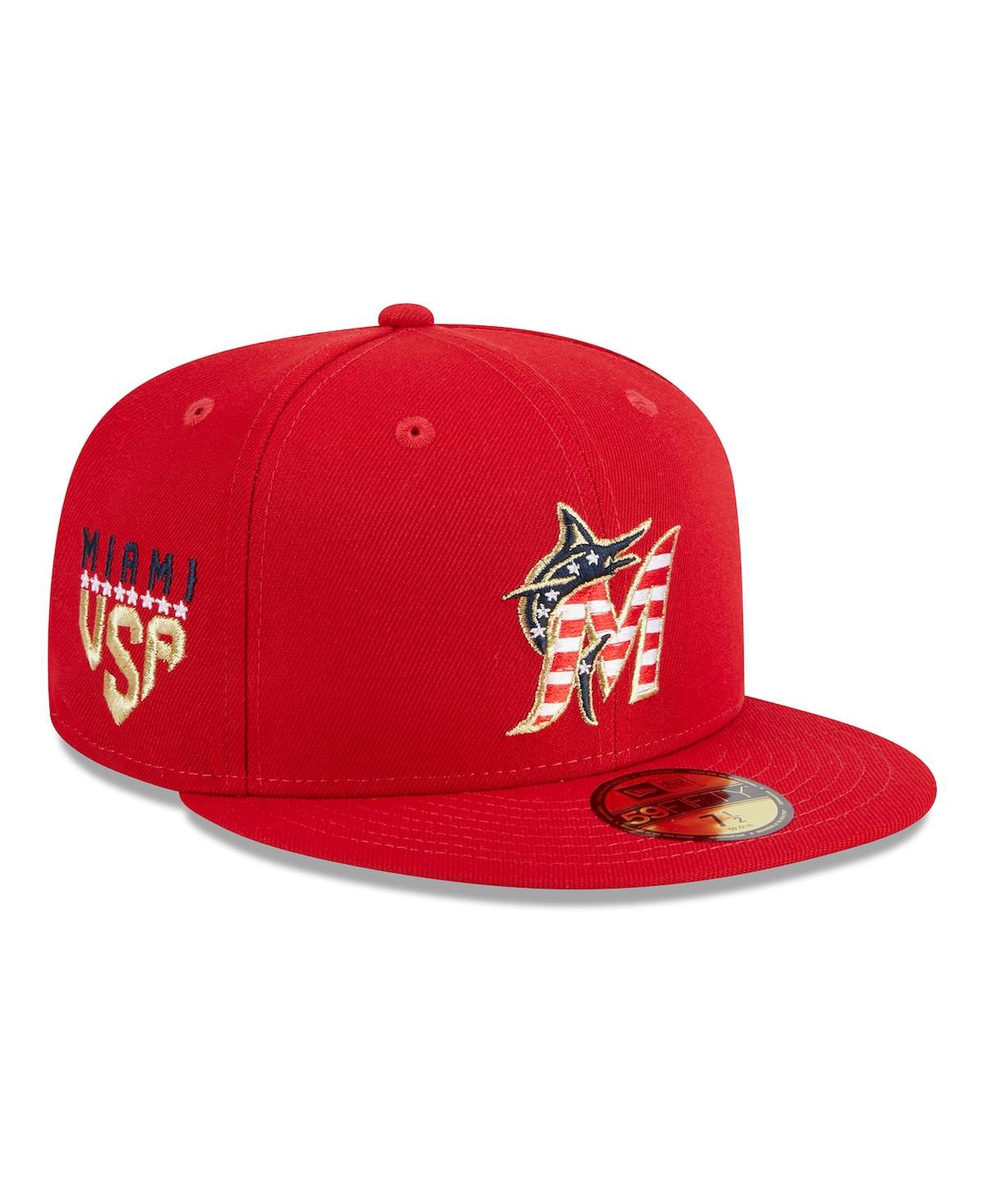 New Era Men's  Red Miami Marlins 2023 Fourth Of July 9fifty Snapback Adjustable Hat