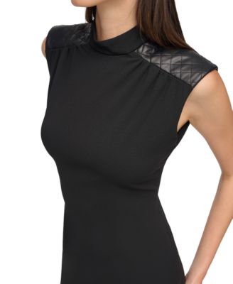 Calvin Klein Women's Faux-Leather-Trim Sheath Dress - Macy's