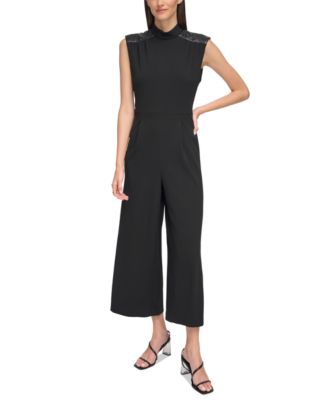 Calvin Klein - Women's Faux-Leather-Trim Jumpsuit