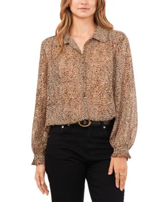 Vince Camuto Women's Printed Button-Front Long-Sleeve Blouse - Macy's