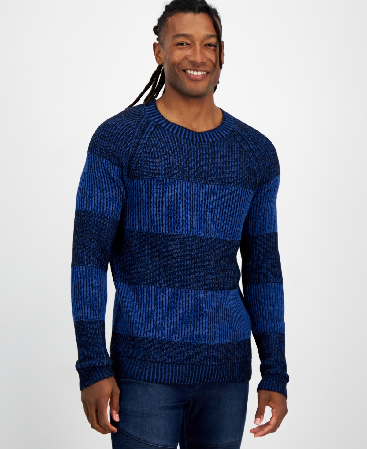 Inc International Concepts Men's Plaited Crewneck Sweater, Created For Macy's In Galaxy Blue