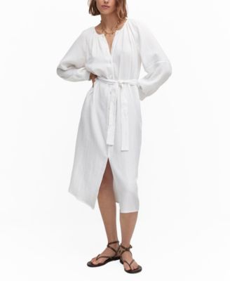 mango belt cotton dress Belt linen dress - Women