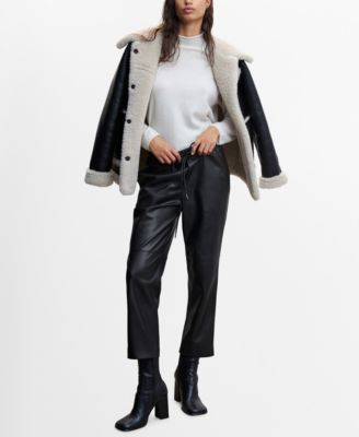 Women's Leather-Effect Elastic Waist Trousers