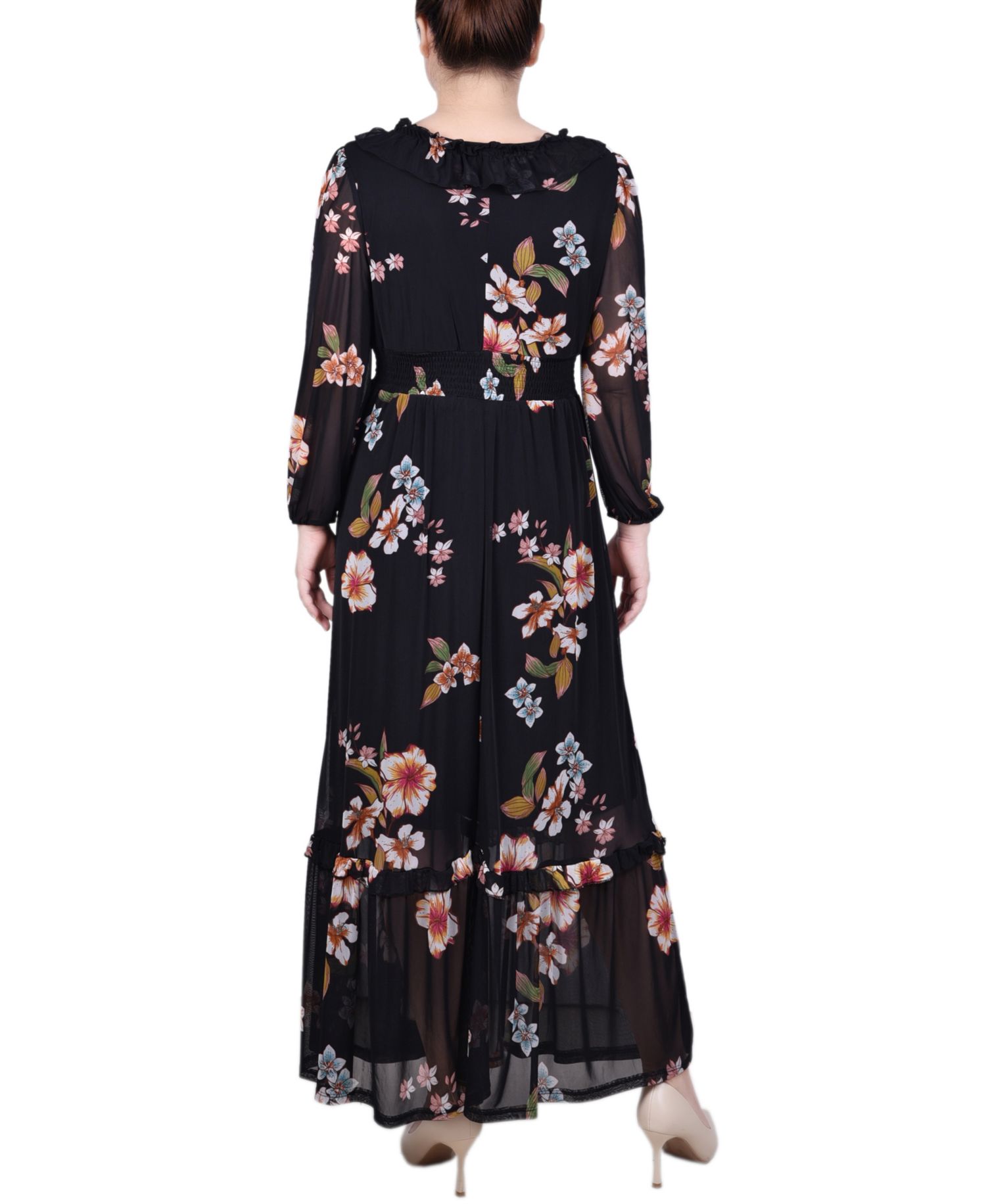Petite Long Sleeve Mesh Maxi Dress