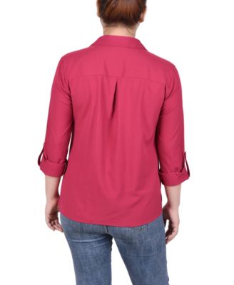 Petite 3/4 Roll Tab Blouse with Pockets