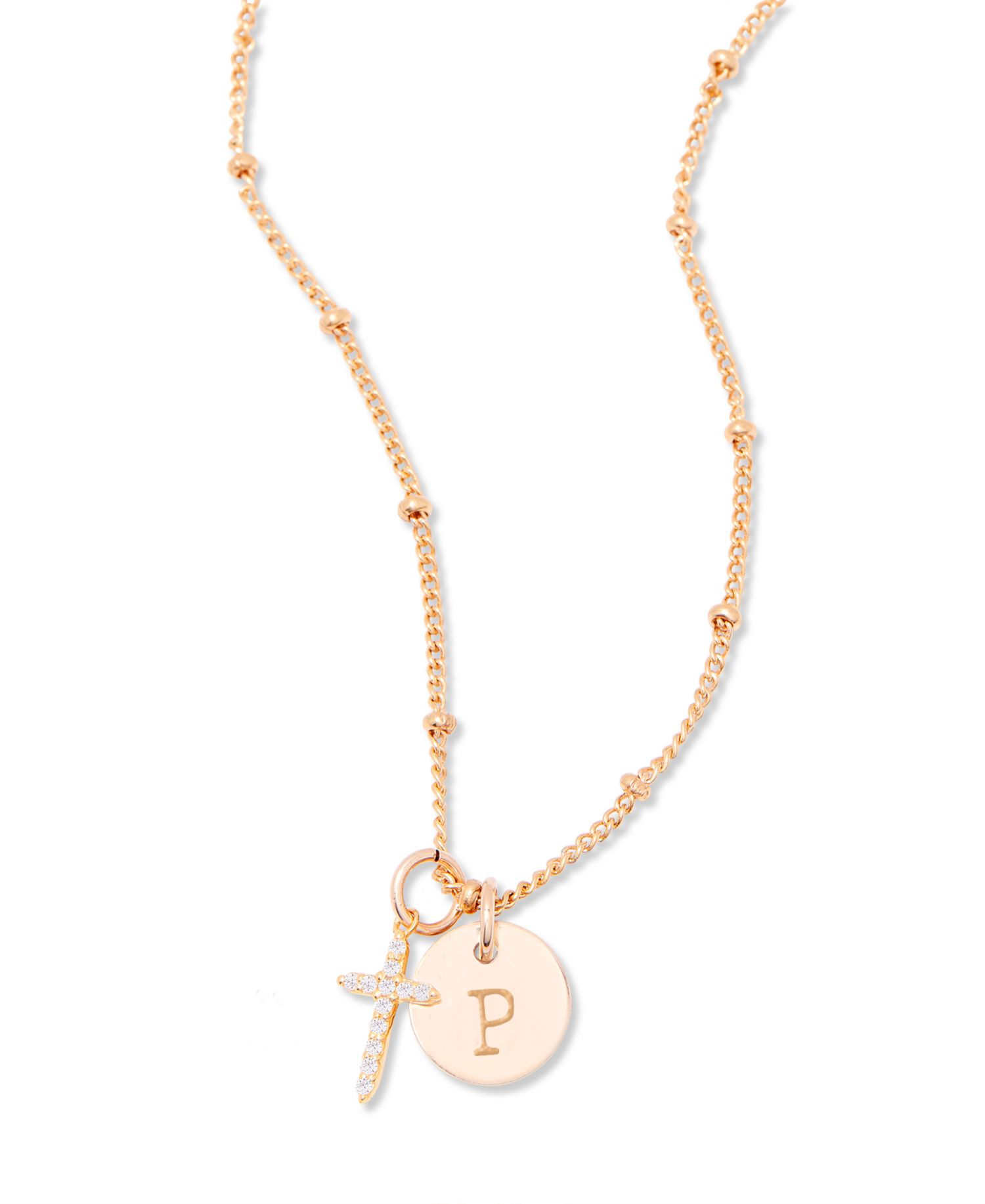"14k Gold" Josephine Initial Cross Pendant
