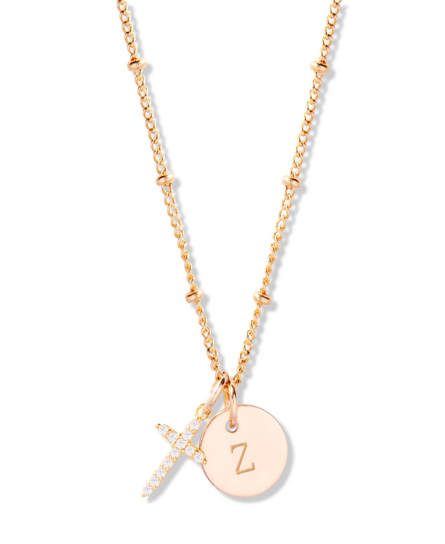 "14k Gold" Josephine Initial Cross Pendant