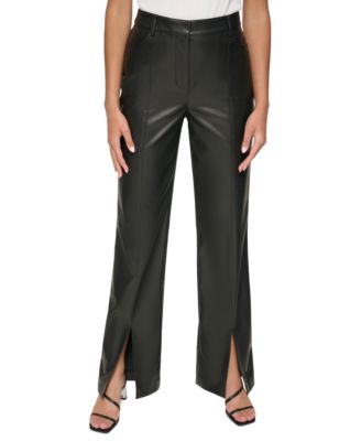 Calvin Klein - Women's Faux Leather Split-Hem Pants