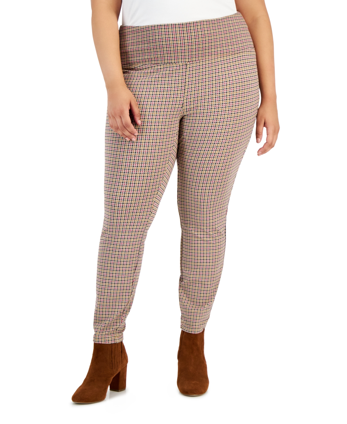 Style & Co Plus Size Houndstooth Pull-on Ponte Pants, Created For Macy's In Stonewall