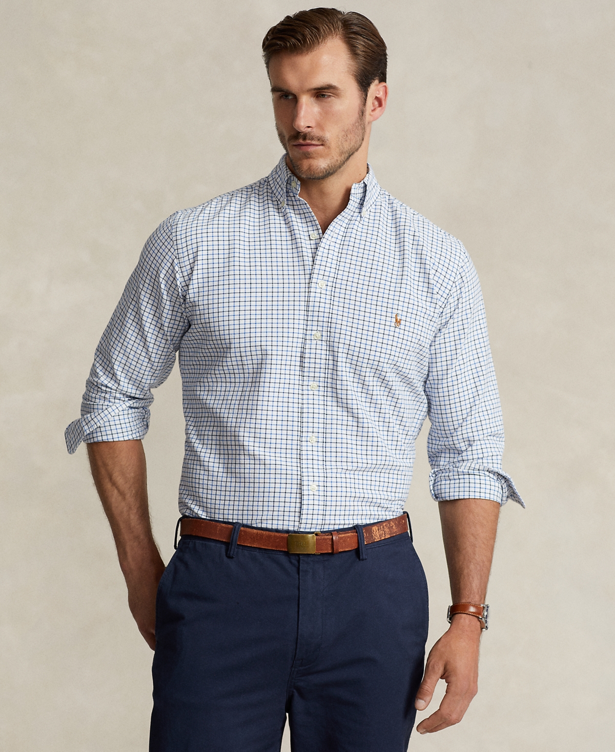 Polo Ralph Lauren Classic Fit Plaid Oxford Button Down Shirt In White,blue