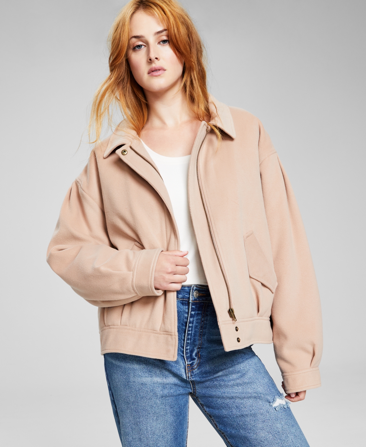 And Now This Women's Collared Bomber Jacket In Almond
