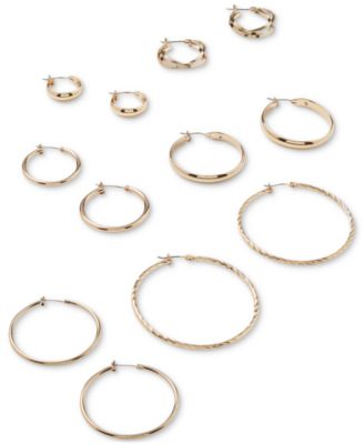 Gold-Tone Small Smooth & Textured Triple-Row Hoop Earrings, 0.75" 