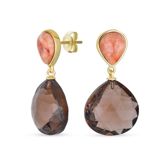 Bling Jewelry Pink Peach Brown Smoky Quartz Faceted Teardrop Drop