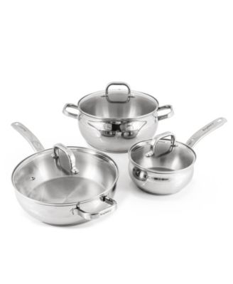 Belly Shape 12pc 18/10 Stainless Steel Cookware Set, Glass Lids