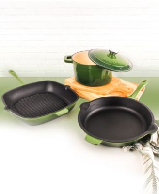 Neo 4pc Cast Iron Cookware Set, Fry Pan, Grill Pan & Round Dutch Oven
