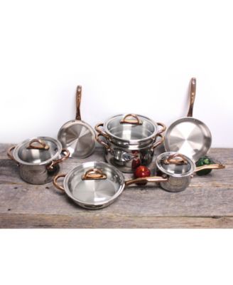 Ouro Gold 3pc 18/10 Stainless Steel Cookware Set, Glass Lids, Rose Gold Handles