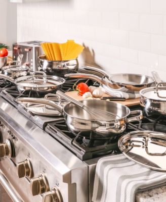 Belly Shape 3pc 18/10 Stainless Steel Fry Pan & Skillet Cookware Set with Glass Lid