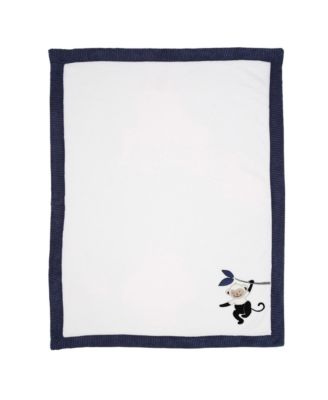 Jungle Party White/Navy Monkey Soft Fleece Baby Blanket