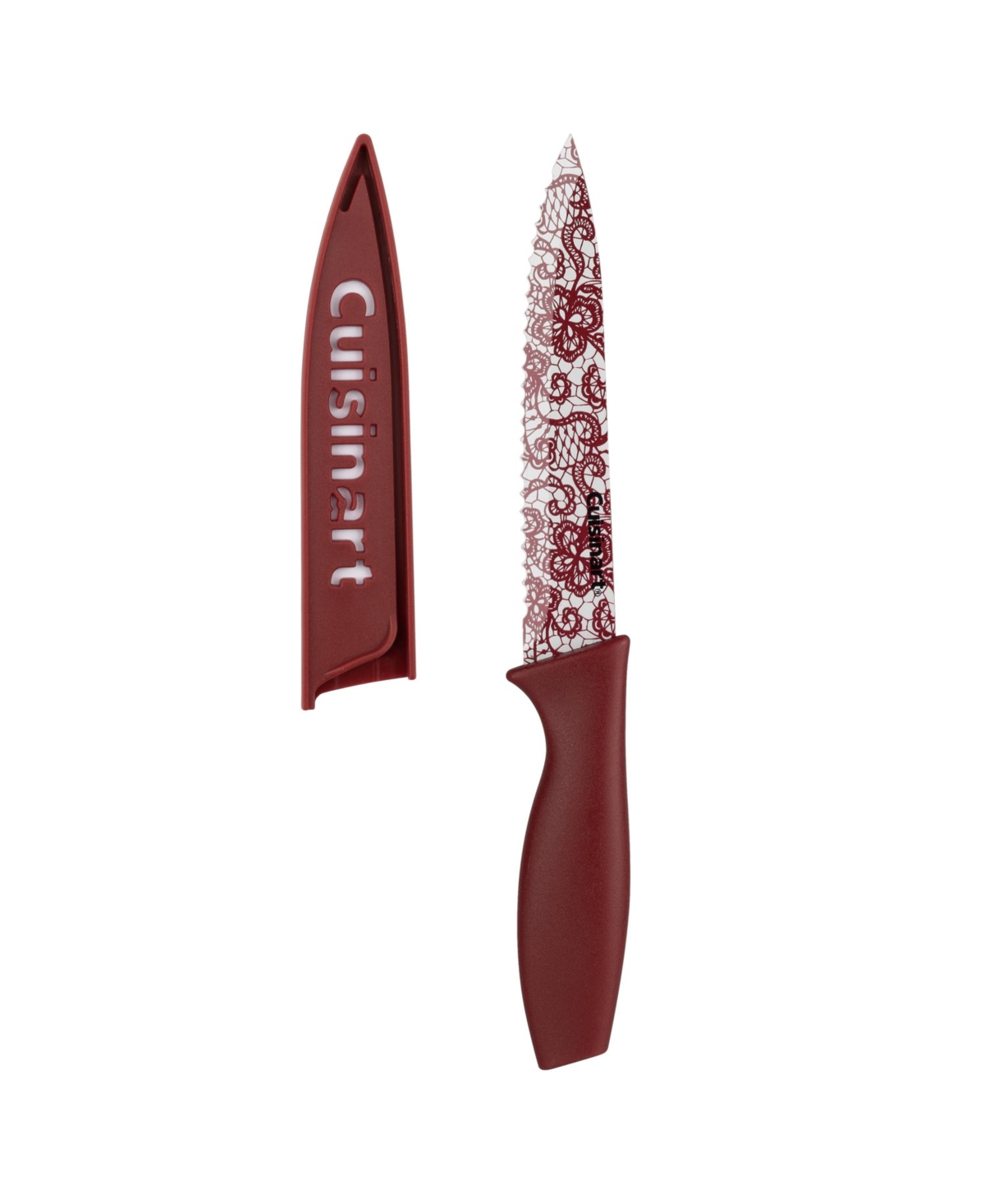 Cuisinart Stainless Steel 10 Piece Printed Cutlery Burgundy Lace Set - Burgundy  White