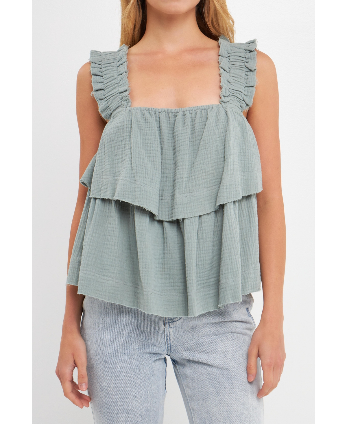 Women's Ruffled Straps with Tiered Top - Dusty green