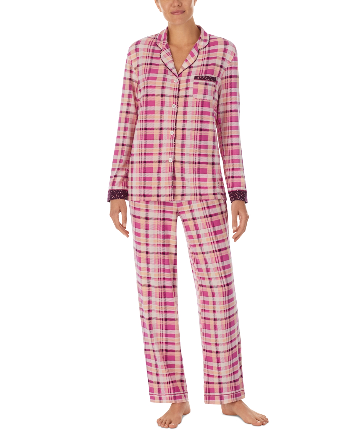 Women's Printed Notched-Collar Pajamas Set - Pink Plaid